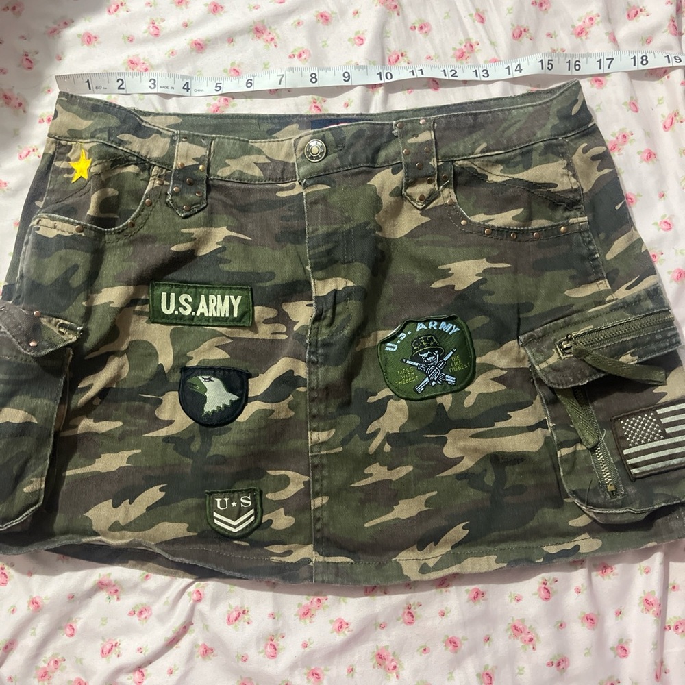 Camouflage Mini Skirt with Patches